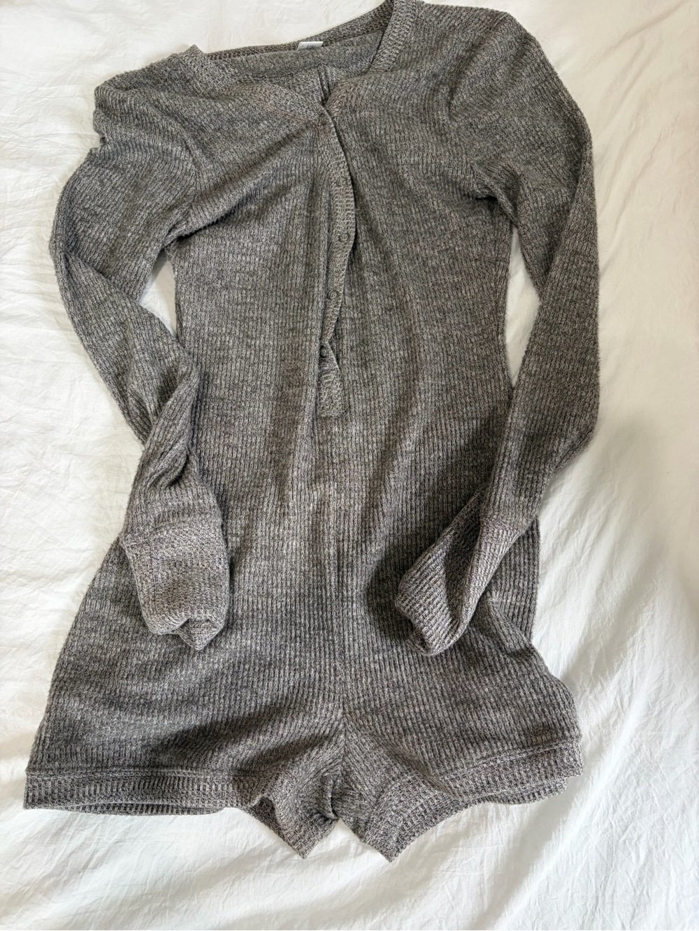 Forever 21 Gray Ribbed Long-Sleeve Romper Pajama
